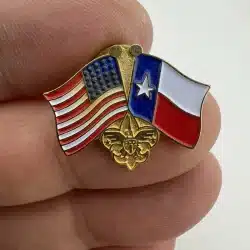 United States Flag Crossed With Texas Flag and BSA Boy Scouts Of America Pin