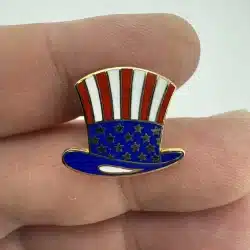 Uncle Sam's Top Hat Flag Pin - Patriotic Red, White, Blue, Stars & Stripes