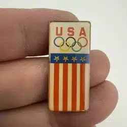 Vintage USA and Olympic Flag Pin - Banner Shaped