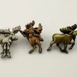Set of 3 Moose Lapel Hat Pins - Silver, Bronze, and Gold Tone - Dancing Moose