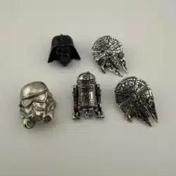 5 Star Wars Pins - Stormtrooper, Darth Vader, R2-D2, & 2 Millenniun Falcons