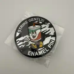 Strike Gently Soda Pop Fountain Cup Pin With Feet and Smiley Face