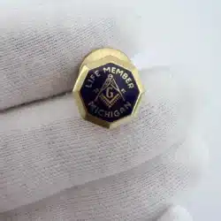Masonic Michigan Life Member Pin - Terryberry 24K GP - Dark Purple Enamel