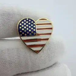 Heart Shaped American Flag Lapel Pin - Gold Tone