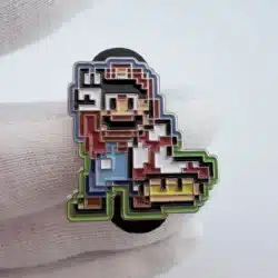 Pixelated Mario Peace Sign with Super Mushroom Pin - Fan Art