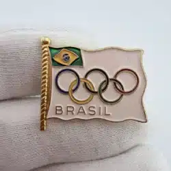 Brasil Flag Pin Brooch with Olympic Rings - Dings