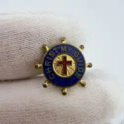Vintage Christ My Guide Ship Wheel Screwback Pin