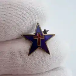 Blue Star Shaped Pin with Red Cross - Made In Japan