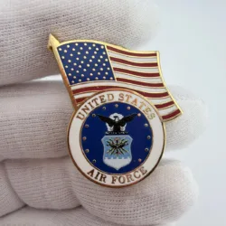 United States Air Force Seal and American Flag Pin - Gold Tone