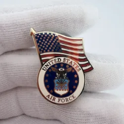 United States Air Force Seal and American Flag Pin - Silver Tone