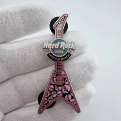 Hard Rock Park Myrtle Beach Flying V Guitar Pin - Pink Skulls