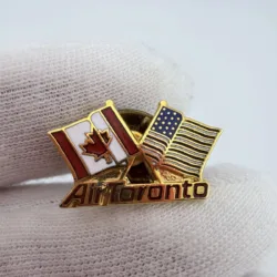 Air Toronto Waving Canadian and American Flag Crossed Pin
