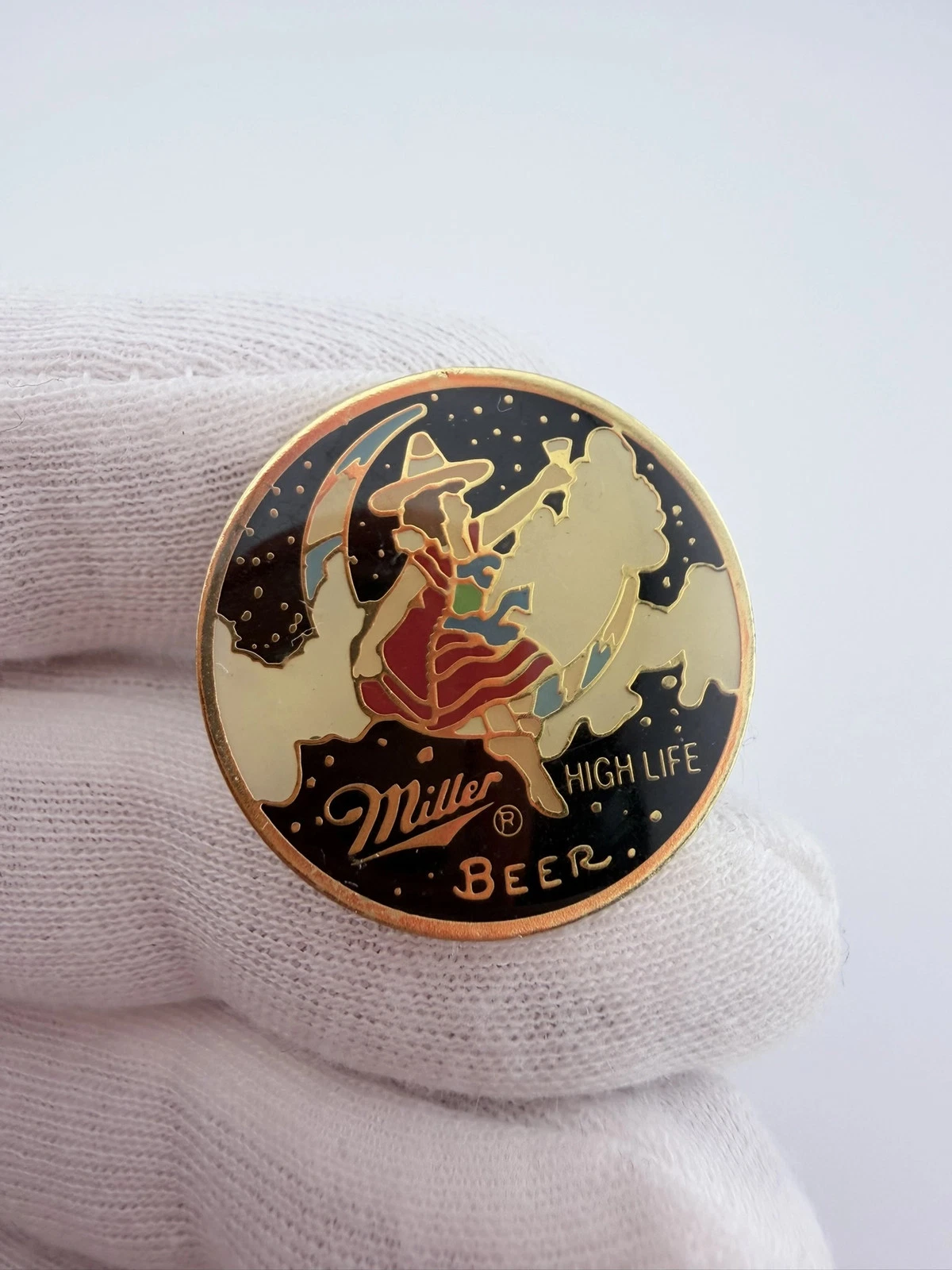 Miller High Life Beer The Girl In The Crescent Moon Lapel Pin HTF