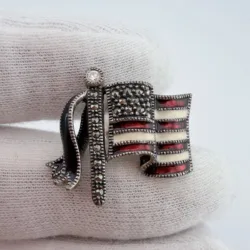 USA American Flag Pin Brooch - Sterling Silver - Judith Jack Hallmark