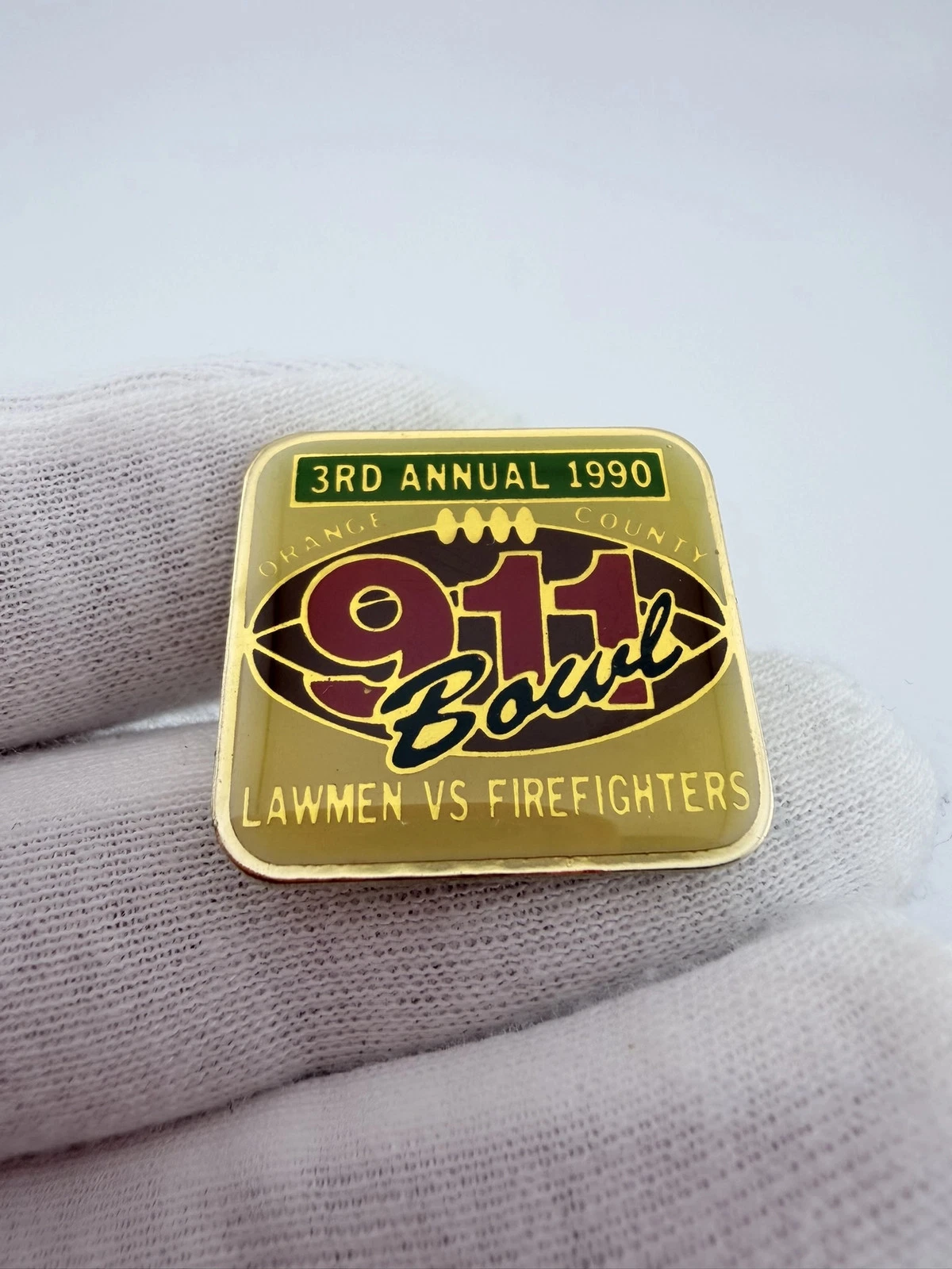 1990 Orange County 911 Bowl Lapel Pin - Lawmen vs. Firefighters - Image 2