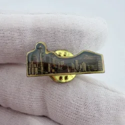 Vintage Seattle Skyline with Mt. Rainier Lapel Pin - corrosion