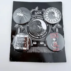 2024 Festival of Dark Arts 4 Pinback Button Set - Paper Backing Flaws