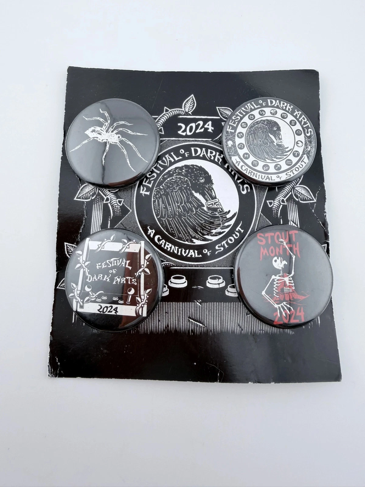 2024 Festival of Dark Arts 4 Pinback Button Set - Paper Backing Flaws