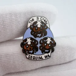 Vintage The 3 Crabs Restaurant Lapel Pin - Sequim Washington