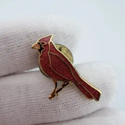 Red Cardinal Bird Lapel Pin - Gold Tone - Small