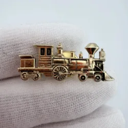 Gold Tone Train Engine Locomotive Tie Tack Pin