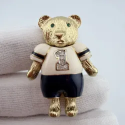 Gold Tone Teddy Bear Sports Player Lapel Pin - #1 Jersey - Crack