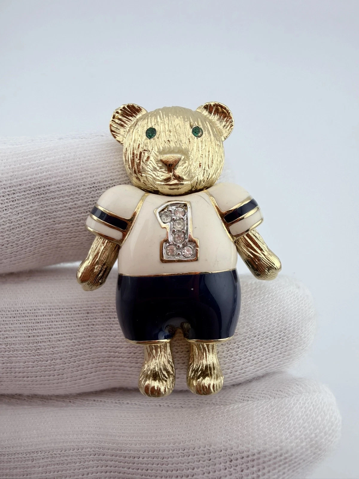 Gold Tone Teddy Bear Sports Player Lapel Pin - #1 Jersey - Crack