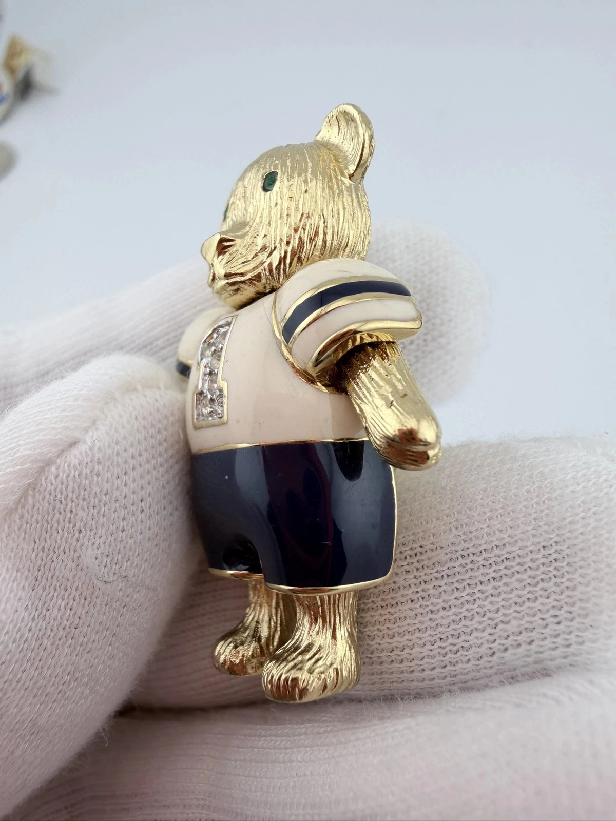 Gold Tone Teddy Bear Sports Player Lapel Pin - #1 Jersey - Crack - Image 2
