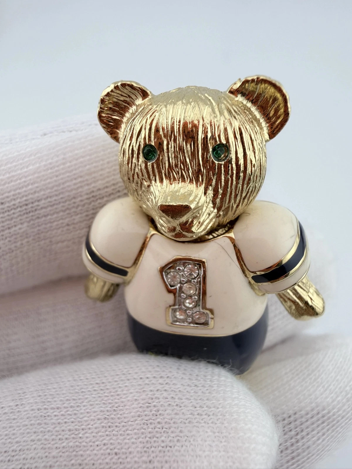 Gold Tone Teddy Bear Sports Player Lapel Pin - #1 Jersey - Crack - Image 3