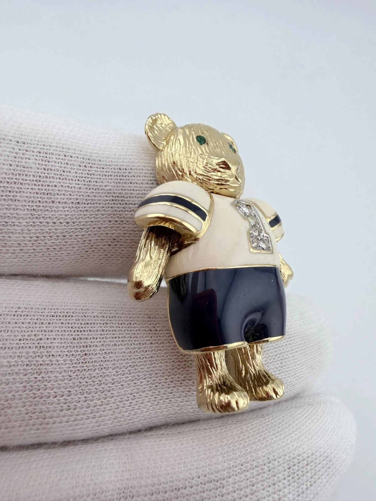 Gold Tone Teddy Bear Sports Player Lapel Pin - #1 Jersey - Crack - Image 4