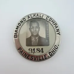 Vintage Diamond Alkali Company Employee Photo Badge - Painesville Ohio - 2"
