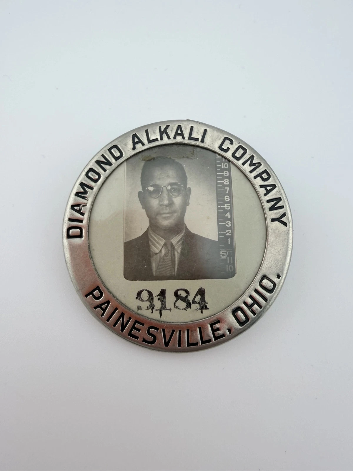 Vintage Diamond Alkali Company Employee Photo Badge - Painesville Ohio - 2"