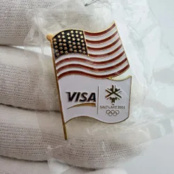 2002 Salt Lake City Olympics x Visa Stacked Flags Patriotic Lapel Pin