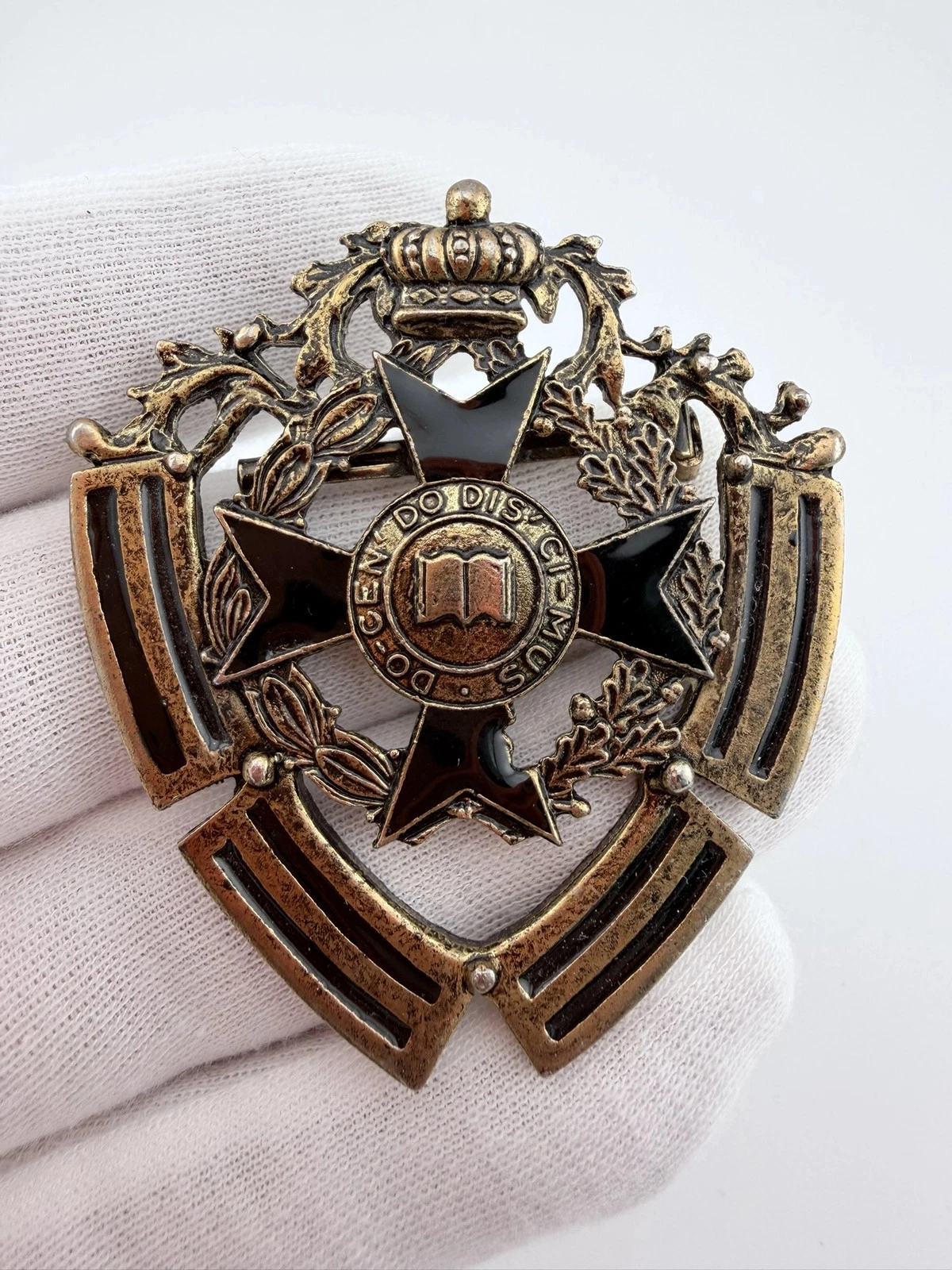 Maltese Cross Pin Brooch - Docendo Discimus - By Teaching, We Learn - Flawed