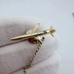 Unknown Gold Tone Airplane Tie Tack Pin with tiny holes