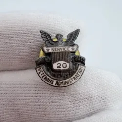 Vintage US Veterans Administration 20 Year Employee Service Pin - Sterling