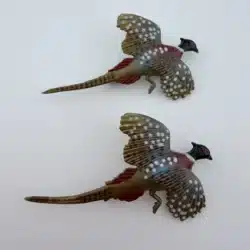 Set of 2 Pheasant Bird Pin Brooches - Plastic